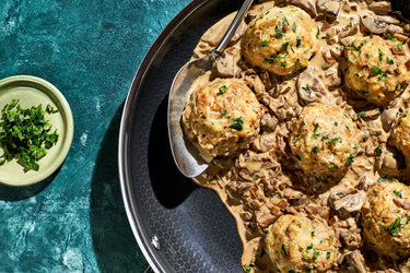 German Bread Dumplings with Creamy Mushroom Sauce