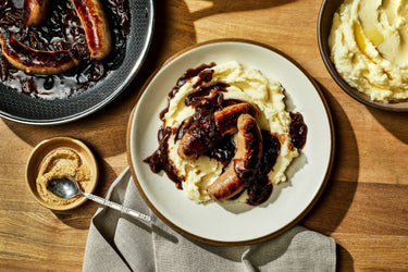 Bangers, Mash and Red Onion Gravy