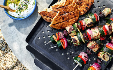 Greek Chicken Kebabs with Grilled Olives