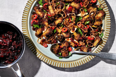 Fried Brussels Sprouts With Cranberries and Balsamic