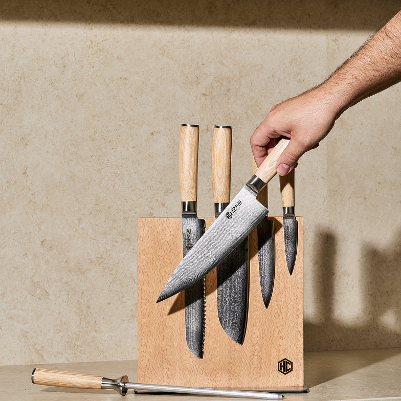 Damascus Steel Knife Set, 7-pc (Blonde)