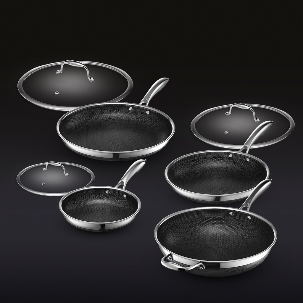 HexClad 7 pc HexClad Hybrid Cookware Set w/ Lids & Wok