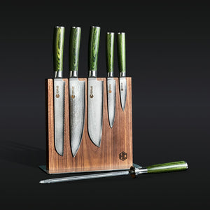 6 pc Japanese Damascus Steel Knife Set w/ Magnetic Knife Block