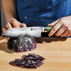 Damascus Steel 18 cm Santoku Knife (Green)