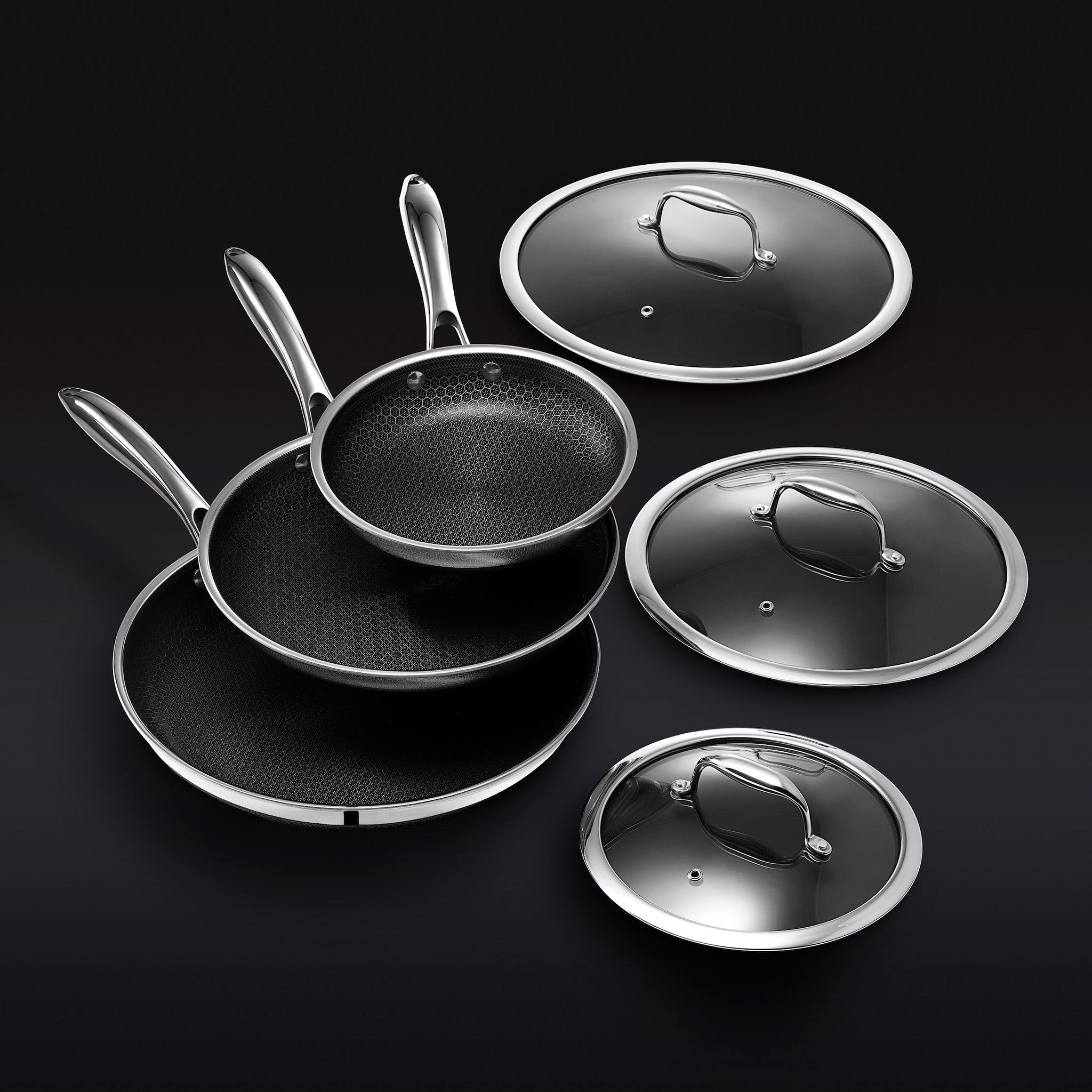 HexClad 4 Piece Hybrid Stainless Steel Cookware Set - 10 Inch