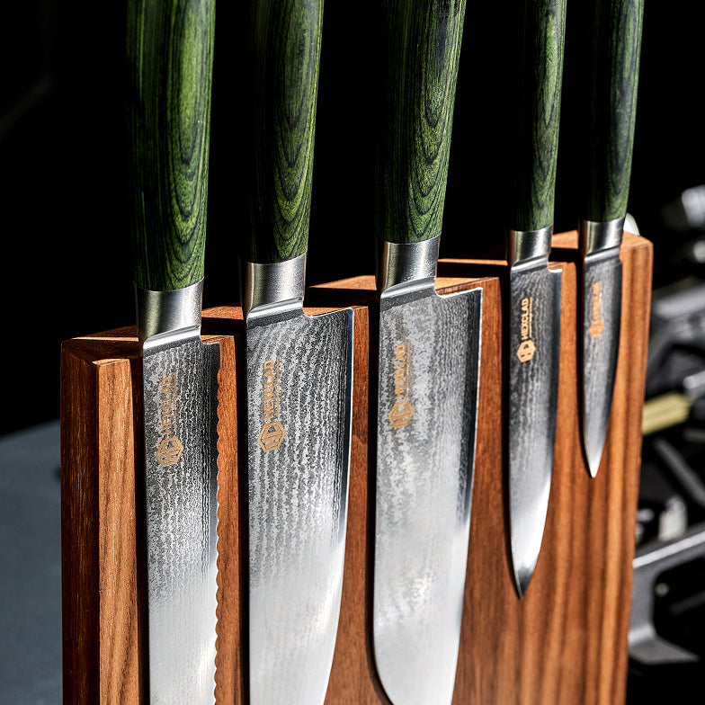 Damascus Steel Knife Set, 7-pc (Green)
