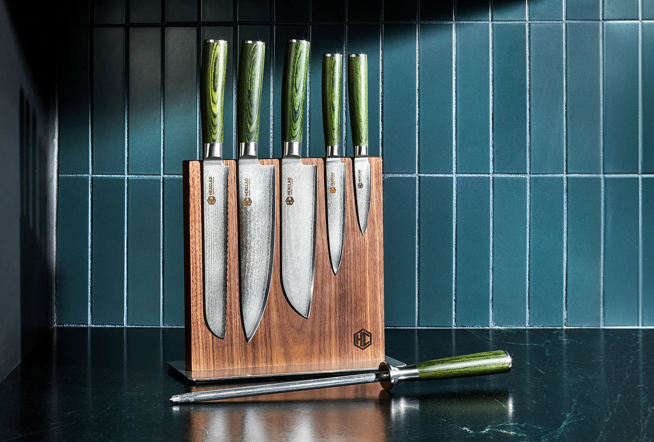 Damascus Steel Knife Set, 7-pc (Green)