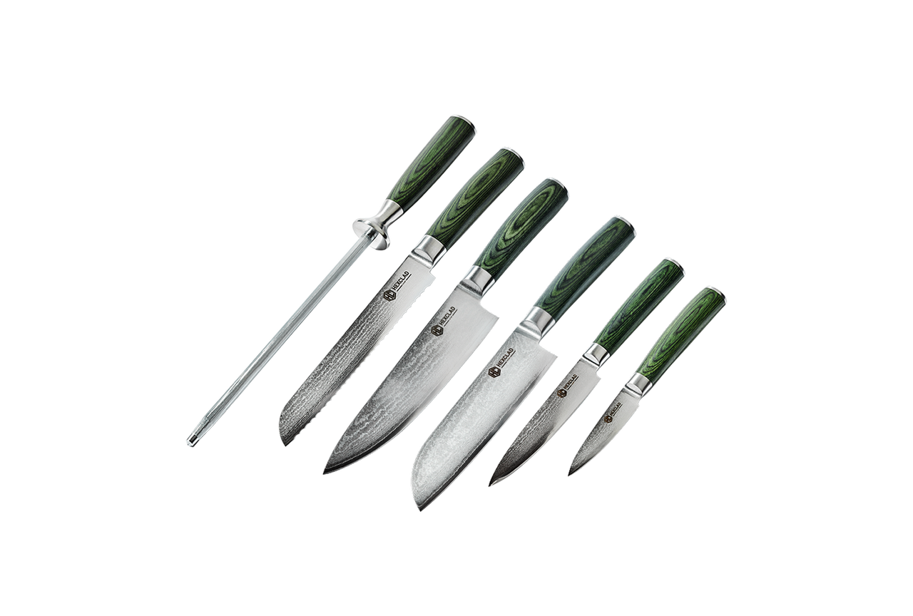 Damascus Steel Knife Set, 6-pc (Green)